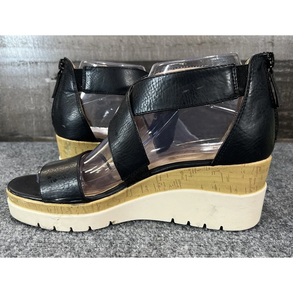 SOUL Naturalizer Goodtimes Wedge Sandals Crisscross Black Womens Size 7.5